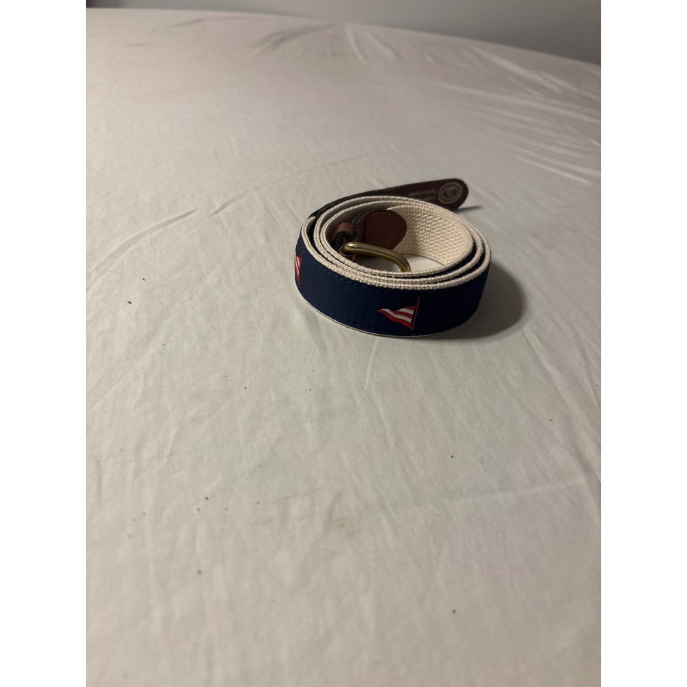 Leather Man Ltd Nautical Flag Belt Mens 40 Navy Blue Cream Leather Good Preppy